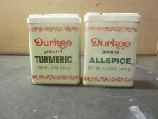 SET LOT of 2 VINTAGE DURKEE SPICE TINS 2oz Turmeric/ 1 3/4 Allspice