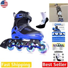 Blue Inline Skates, Adjustable Sizes, Full Light Up Wheels, Boys Girls