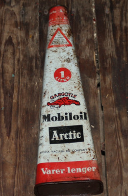MOBILOIL triangular oil can / shell aeroshell gulf texaco sinclair ford oilzum