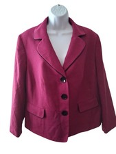 Le Suit Womens 14W Fuchsia Pink Blazer Black Trim Career Preppy Statement Jacket