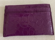 Coach Purple Patent Leather Card Holder Logo Slim Wallet 4 Slot
