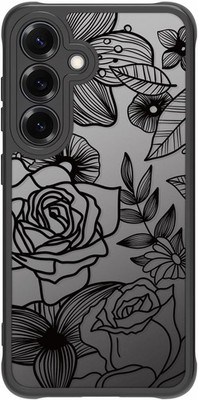 Cute Flower Phone Case for Samsung Galaxy S25 Plus, Aesthetic Black Line Art Flo