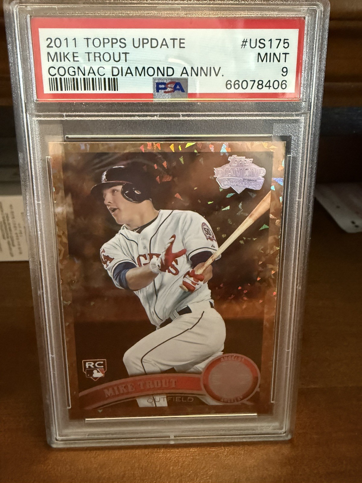 Mike Trout RC 2011 Topps Update Cognac Diamond Anniversary ROOKIE #US175 PSA 9