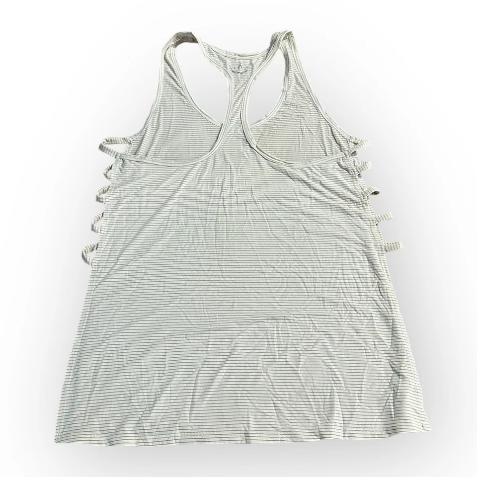Camiseta sin mangas Beyond Yoga peso pluma blanca gris a rayas espalda deportiva cuello redondo abierto Foto 2 de 4