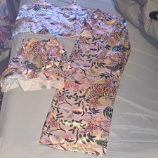 NWOT 3-Piece Satin Pajama Set L Pink Floral Tiger Cami Shorts Pants