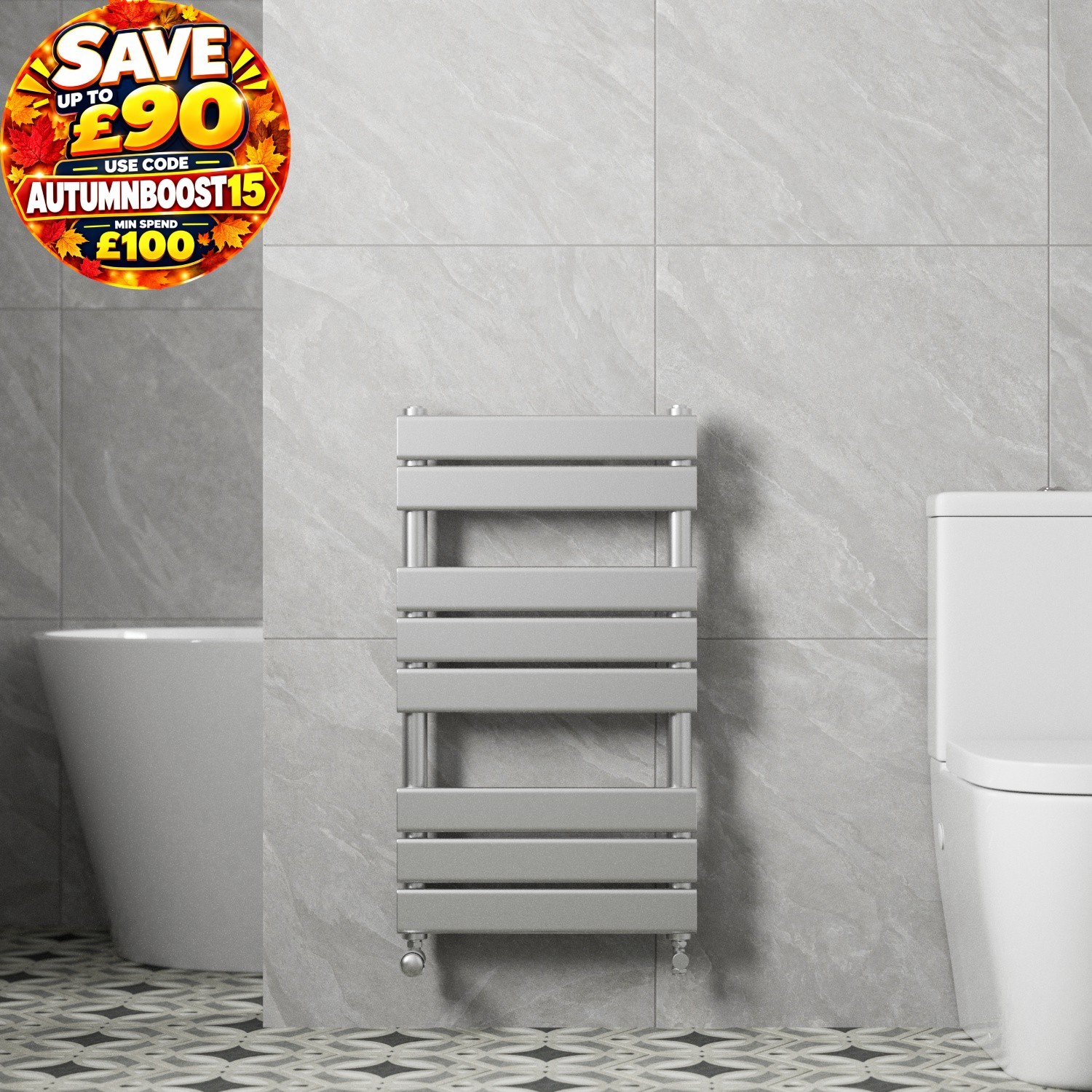 RadiLux Flat Panel Heated Towel Rail Chrome - 800 x 450mm