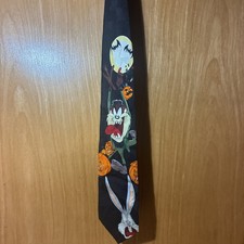 Looney Tunes Mania Tie Halloween Taz And Bugs Bunny Pumpkins Bats Full Moon 6C 