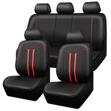 Piping Leather Car Seat Covers Full Set, Universal Stylish Automotive Waterpr...