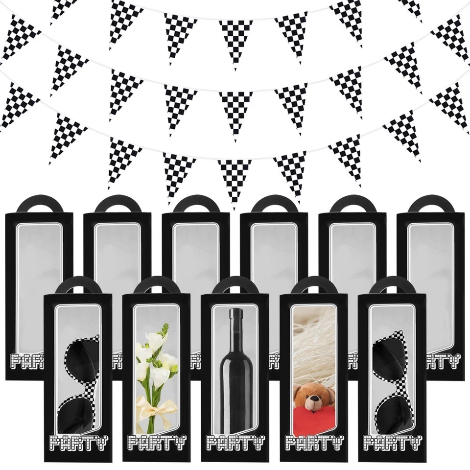 48PCS Black White Race Car Birthday Party Decoration Set Sunglasses Boxes Flags - Imagem 4 de 4