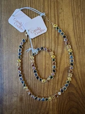 NWT Camila Coelho Cubic Zirconia Sparkling Rainbow Gemstone Necklace & Bracelet