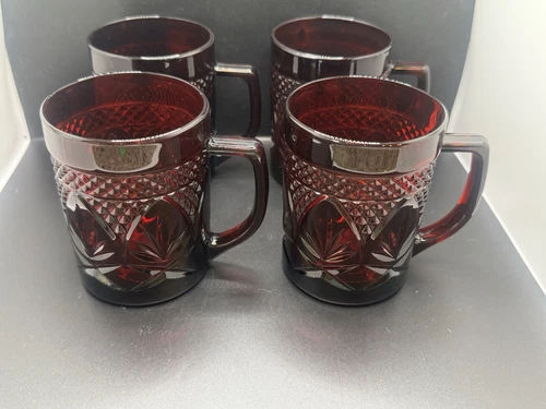 Set of 4 FOUR Cristal D’Arques Durand Luminarc France Ruby Red Mugs