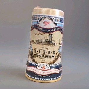 Miller High Life Great American Achievements Beer Stein 1989 First River Steamer