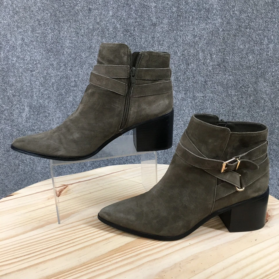 Aldo Boots Womens 10 Bootie Gray Suede Pointed Toe Casual Block Heels Ankle Top - Image 4 of 4