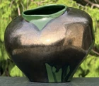 Vintage Haeger Pottery Vase 1989 Green Volcanic Raku Drip Glaze Asymmetrical
