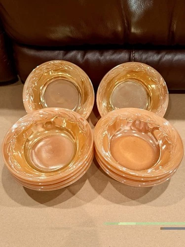 Lot of 10 Vintage Fire King Anchor Hocking Peach Lustre Laurel Leaf  5" Bowls