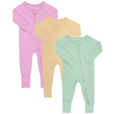 Baby Footless Pajamas with Double Zippers, Cozy Long Sleeve Sleepers 3 Piece ...