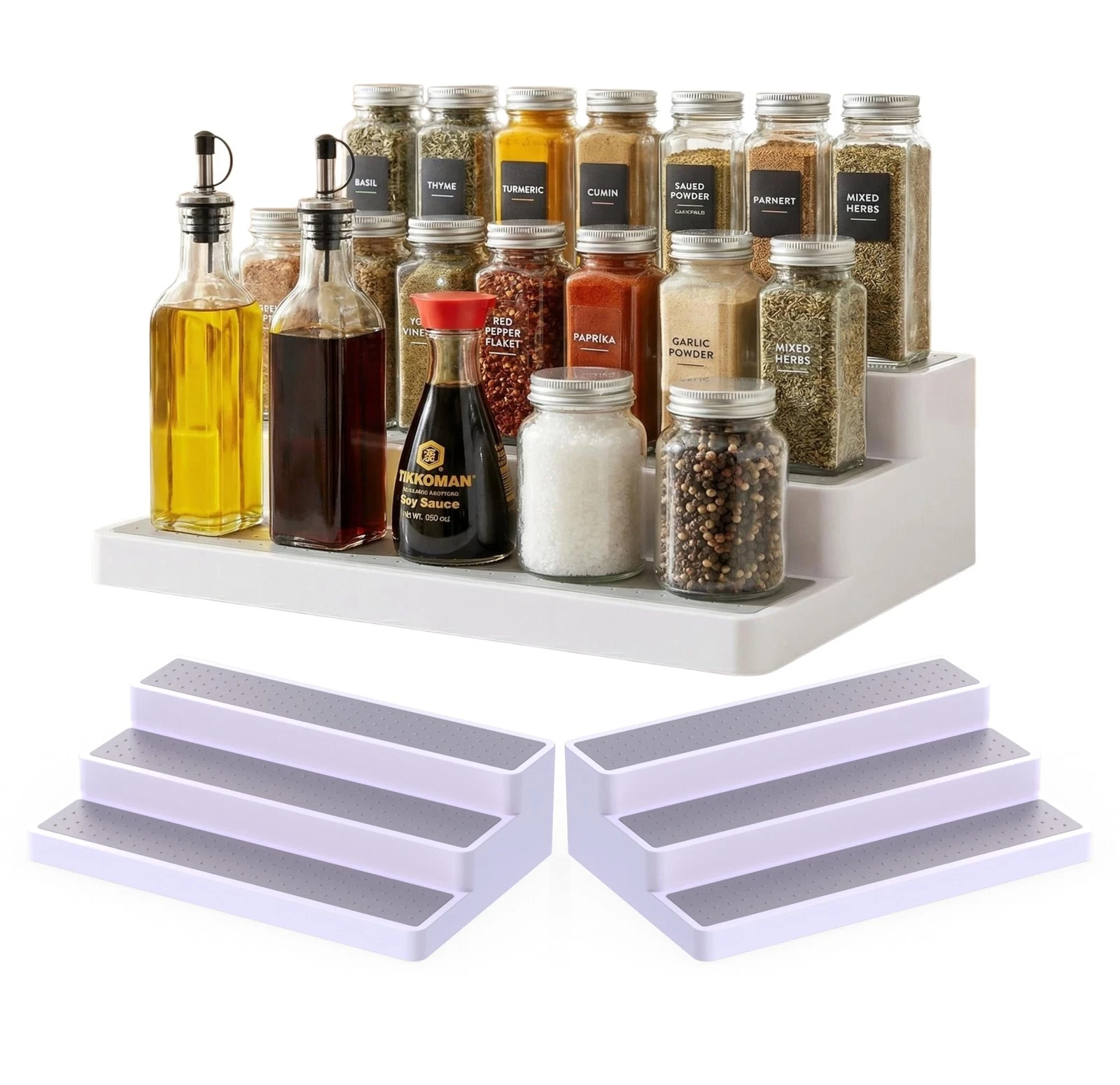 3 Tier Spice Rack Organizer for Cabinet, Non-Slip Spice Organizer Shelf for K...