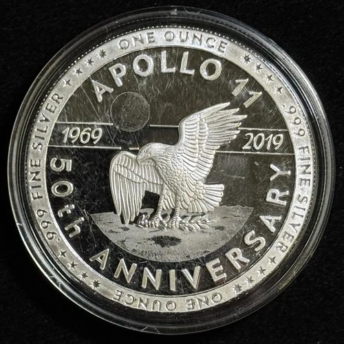 2019 Apollo 11 50th Anniversary 1 Oz .999 Fine Silver Round