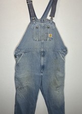 Vintage Carhartt Overalls Mens 46x30 Denim Bib Workwear Made in USA
