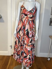 Astr Orange /Green Printed Maxi Dress With Side Zip And Tie Bust, Size M, NWT