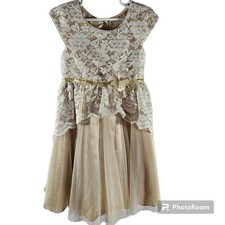 Jona Michelle Little Girl's Formal Lace and Tulle Dress Champagne Size 5