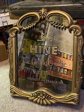 Vintage Hine Cognac Bar Mirror Sign Framed Hennessy Scotch Antique Advertising