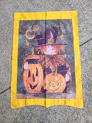Helloween Witch with Black Cats and Pumpkin Banner Flag