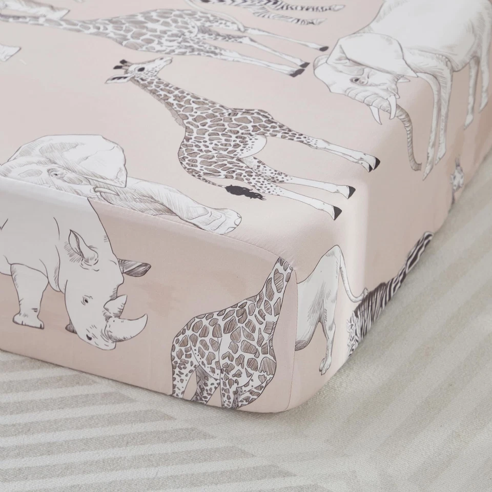 Conjunto de roupa de cama para berço para meninas ou meninos, padrão de animais de safári na selva, 100% perca... - Imagem 2 de 4