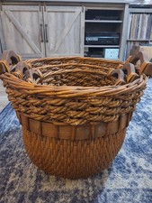 Vintage Chinese Willow Nesting Baskets Set of 3 Large Woven Wood Handle Primitiv