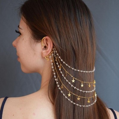 Women Hair Hoop Rhinestone Star Tassel Metal Fashion Head Chain Headwear 21031