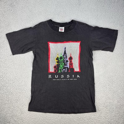 Vintage Russia Shirt Mens Large Black Oneita St Basil Cathedral Graphic 90s