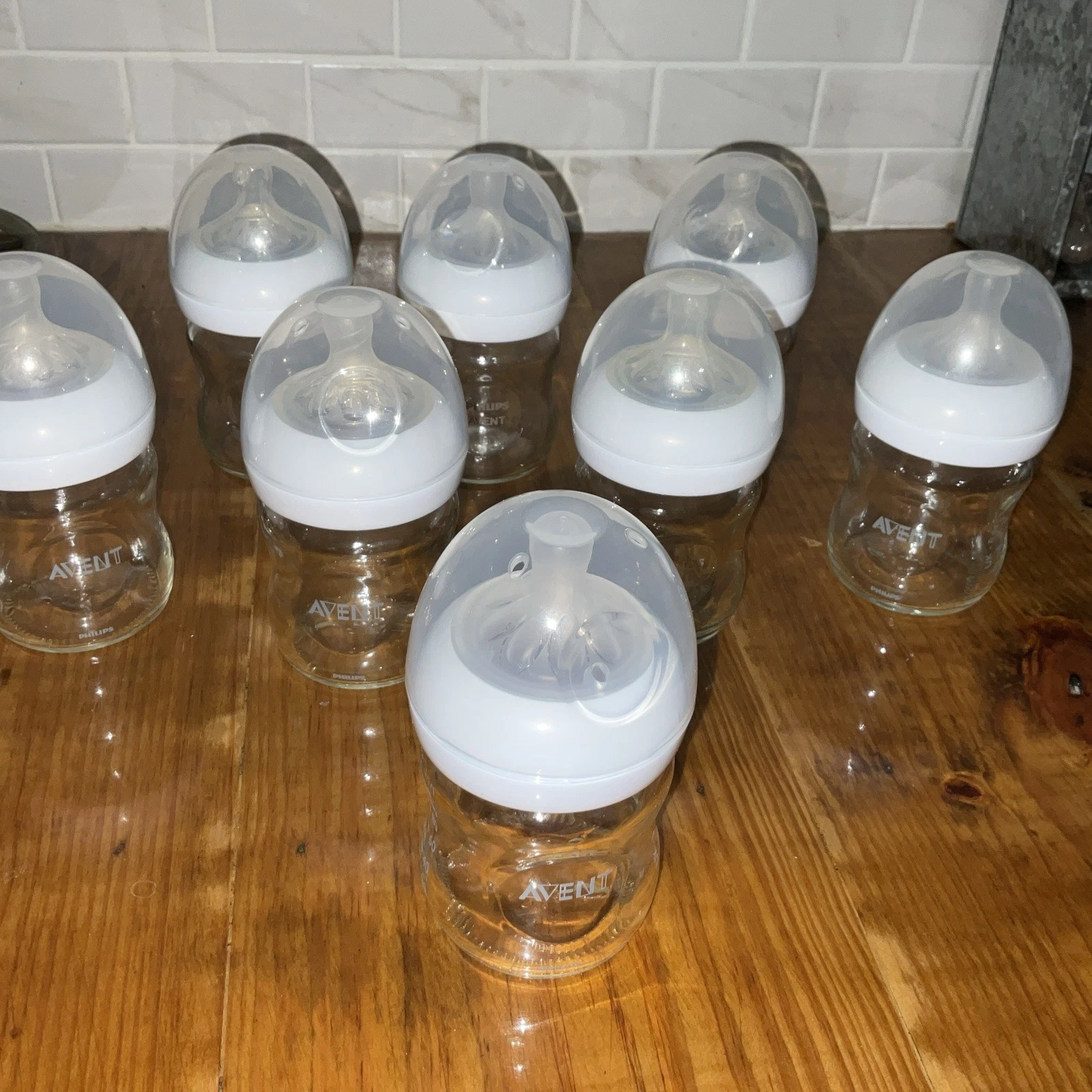 8 Philips Avent Glass Baby 4 Oz Bottles Misc Nipples Lids