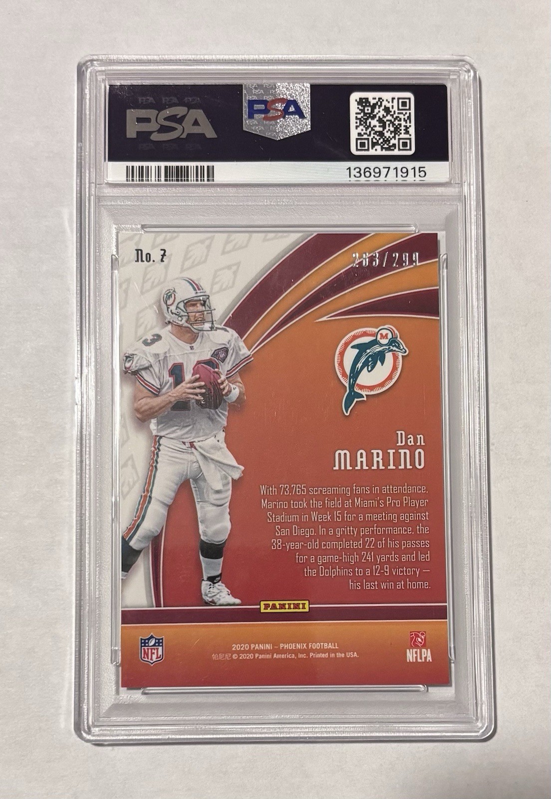 2020 Panini Phoenix - Flame Throwers Dan Marino #7 Red /299 PSA 10 view 2