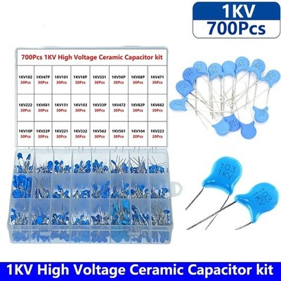 700pcs 1KV Ceramic Capacitor Assortment Kit 10PF-821PF 24 Values High Voltage