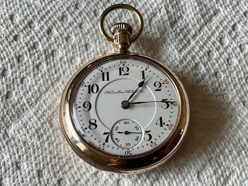Hamilton RR model 940 ser# 122,406 21J adj 5 pos 18s gold filled cs pocket watch