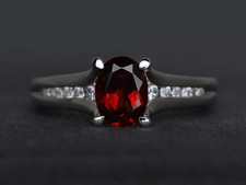 Garnet ring oval cut garnet engagement ring sterling silver ring red gemstone