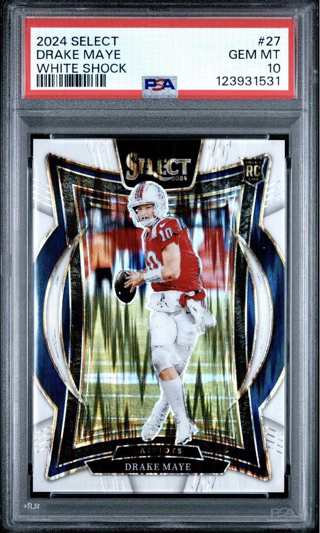 2024 Panini Select Drake Maye White Shock Prizm #27 Rookie /199 PSA 10 Patriots