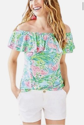 Lilly Pulitzer La Fortuna Off Shoulder Top in Multi Floridita Flamingo XS DD1