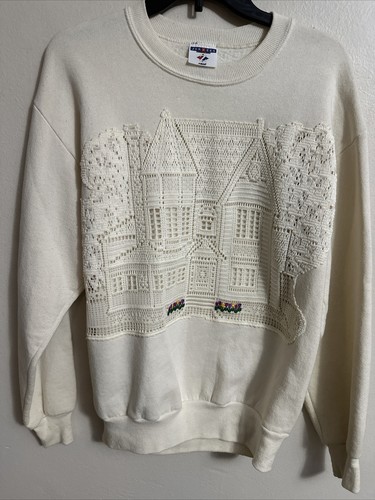 Felpa Nonna Vintage Donna Med Manica Lg Manica Ricamata Pizzo Casa Vittoriana - Foto 2 di 4