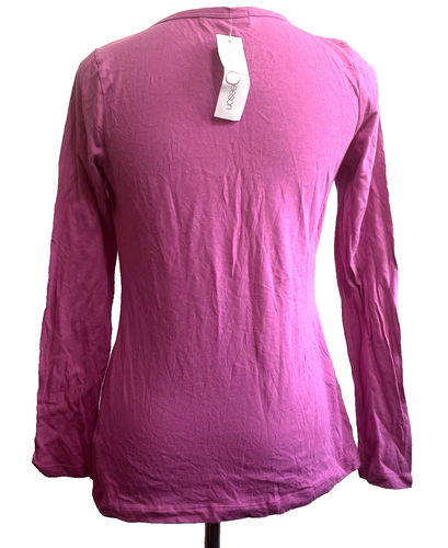 RebeccaBeeson Shirt Women S Magenta Pink Lg Sleeve Pleated Scoop Neck Cotton NWT - Picture 2 of 7
