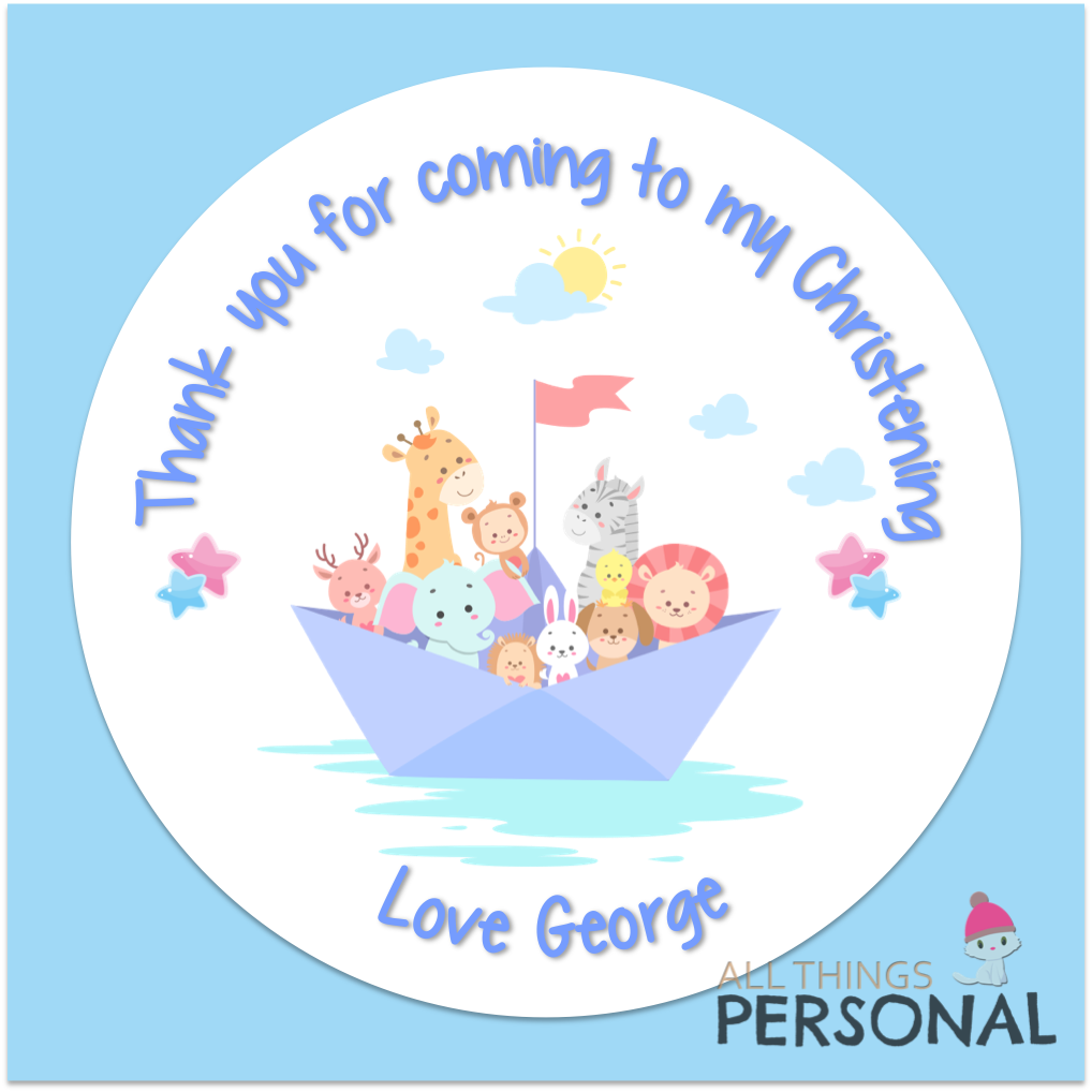 Personalised Christening Day Stickers Party Bag Sweet Cone Seals Thank You Boys