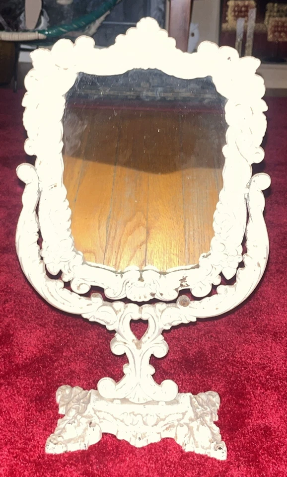 Antiguo tocador de hierro forjado victoriano de los años 1870-90 espejo oscilante pátina Foto 3 de 4