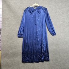 Vtg Vanity Fair Blue Front Button Long Sleeve Nightgown Nylon Antron Size Medium