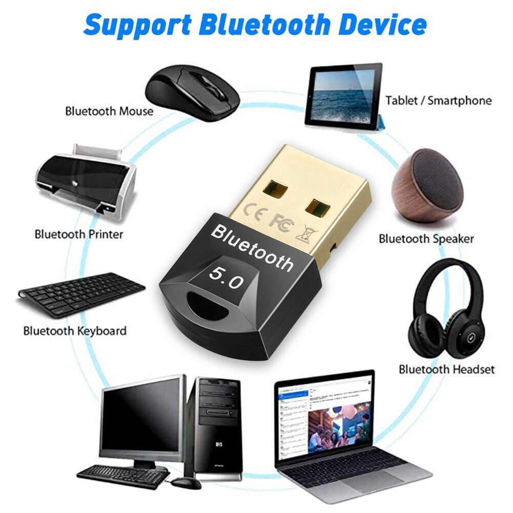 Bluetooth 5.0 Adapter USB Dongle Music Audio Receiver For PC Laptop Computer