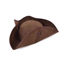 Brown Pirate Tricorn Hat Suede Fabric Fancy Dress Party Prop Pirates Mens Ladies