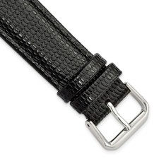 20mm 6.75" Short Black Lizard-Style Grain Leather Silver-tone Buckle Watch Band