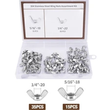 50PCS Wing Nut Assortment Set Zinc-Plated Steel Wingnuts 5/16"-18, 1/4"-20