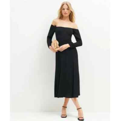 reformation black off the shoulder dress NWOT Reformation Ballari Midi Dress Off Shoulder Long Sleeve Black Size 6  $248