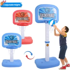 Indoor Outdoor Pool w/ 2 Basketball Air Pump Adjustable Height Basketball Hoops