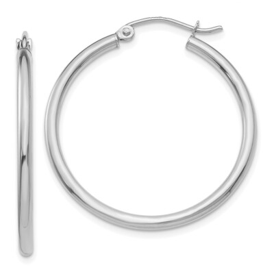 Echte 10kt Weißgold poliert 2mm leichte Röhre Creolen